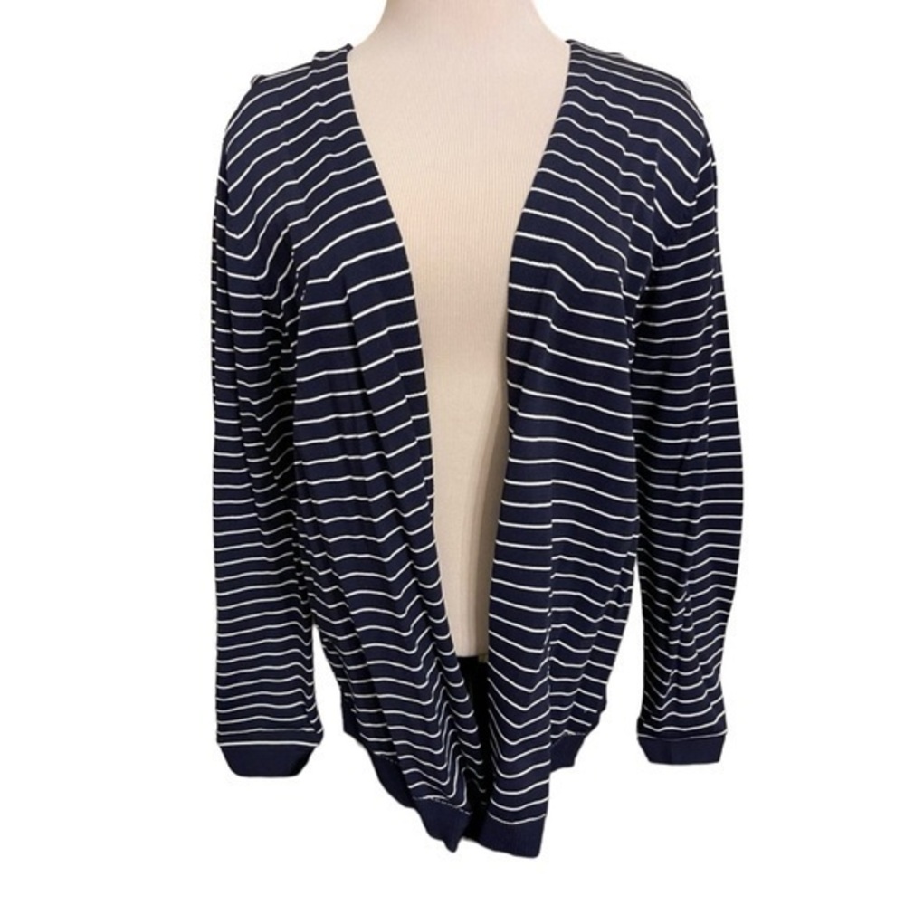 RED Cardigan Navy‎ Blue White Stripe Open Size XL